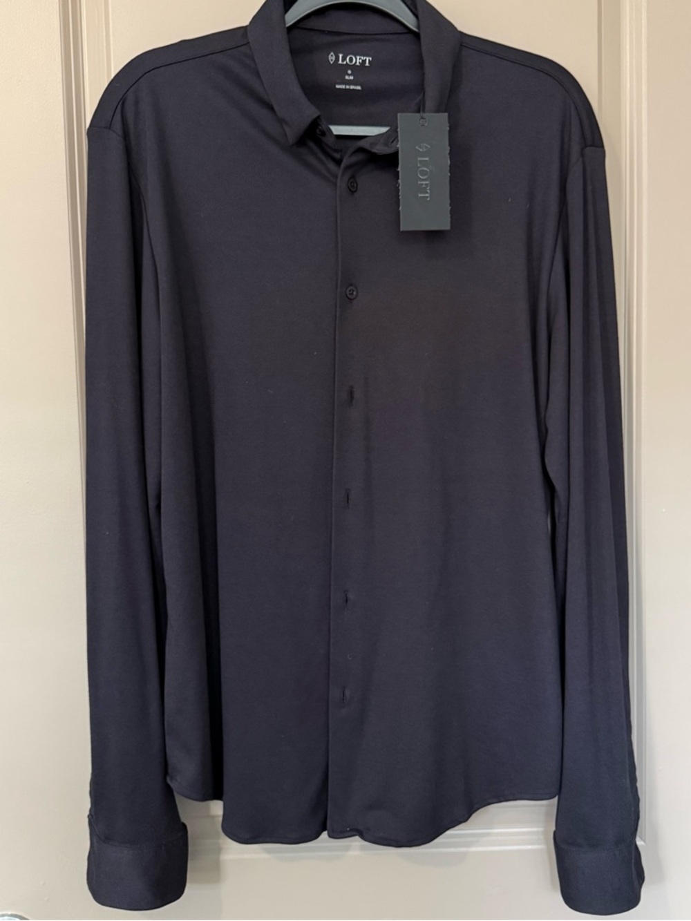 NWT LOFT (by Via Veneto - Brazil) Men's Slim Fit Knit Dress Shirt - Navy Blue